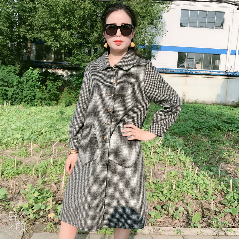 2019 áo khoác cashmere hai mặt mới nữ dài phần nghìn kẻ sọc lông chim len 100% len len phiên bản Hàn Quốc - Accentuated eo áo