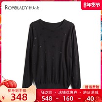 Fat Lady Plus Size Women Autumn New Black Round Neck Diamond Ole Temperament Knitted base shirt 418227910