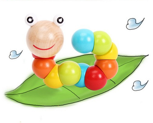 Baby wooden toys changeable twisting worm wooden caterpillar exercise baby hand-eye coordination wooden doll 0-3 years old