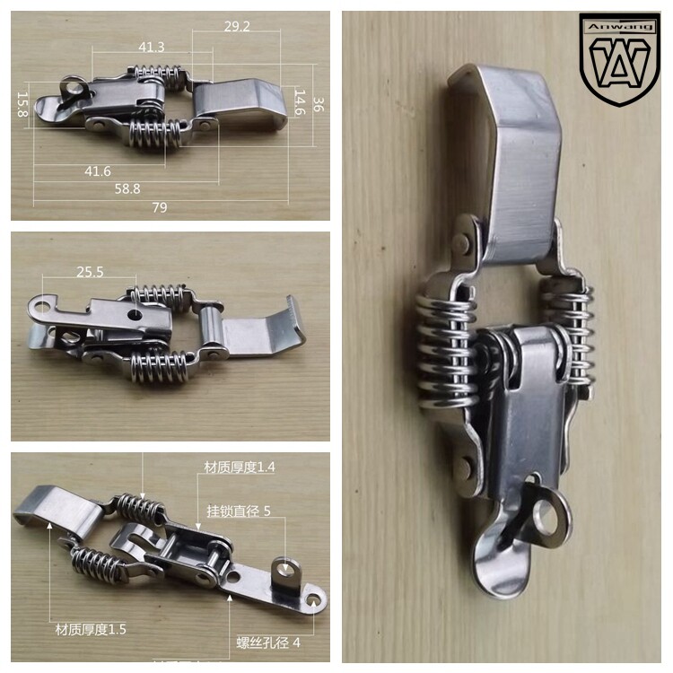 Luggage lock, wooden box buckle, tin box buckle, duckbill buckle, spring buckle, stainless steel 304 with hook 068 1