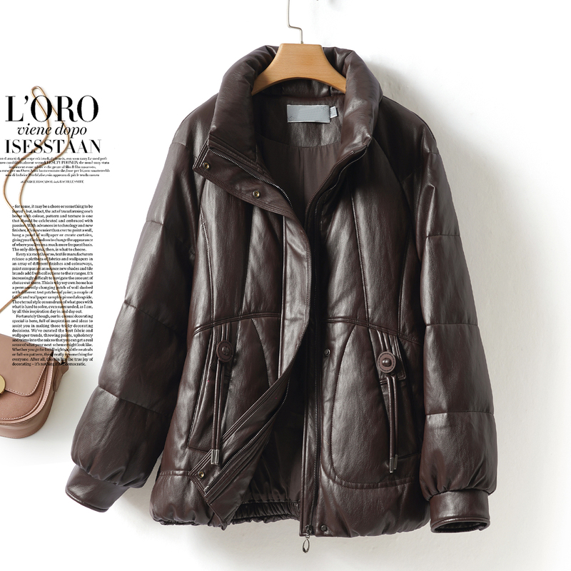 Sheepskin Leather Jacket for Women, Short Style, Stand Collar, Korean Style, Loose Fit, Large Size, 90% White Duck down Leather Coat, New Winter Model, Genuine Leather down Jacket Sheepskin Leather Jacket for Women, Short Style, Stand Collar, Korean Style, Loose Fit, Large Size, 90% White Duck down Leather Coat, New Winter Model, Genuine Leather down Jacket