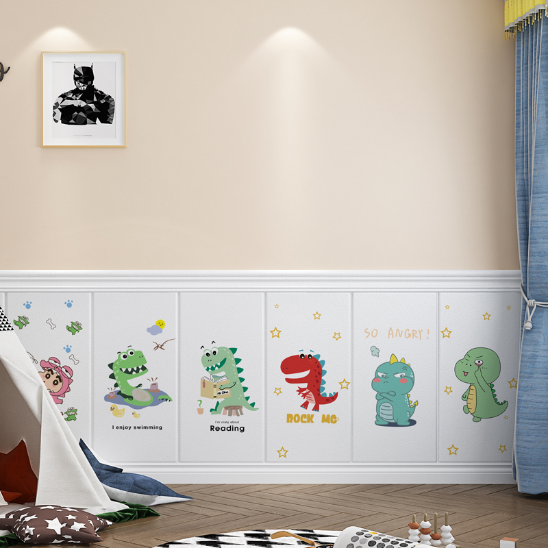 Dinosaur wallpaper self-adhesive 3d three-dimensional wall sticker imitation soft bag tatami children's room bedroom bedside background wall wallpaper