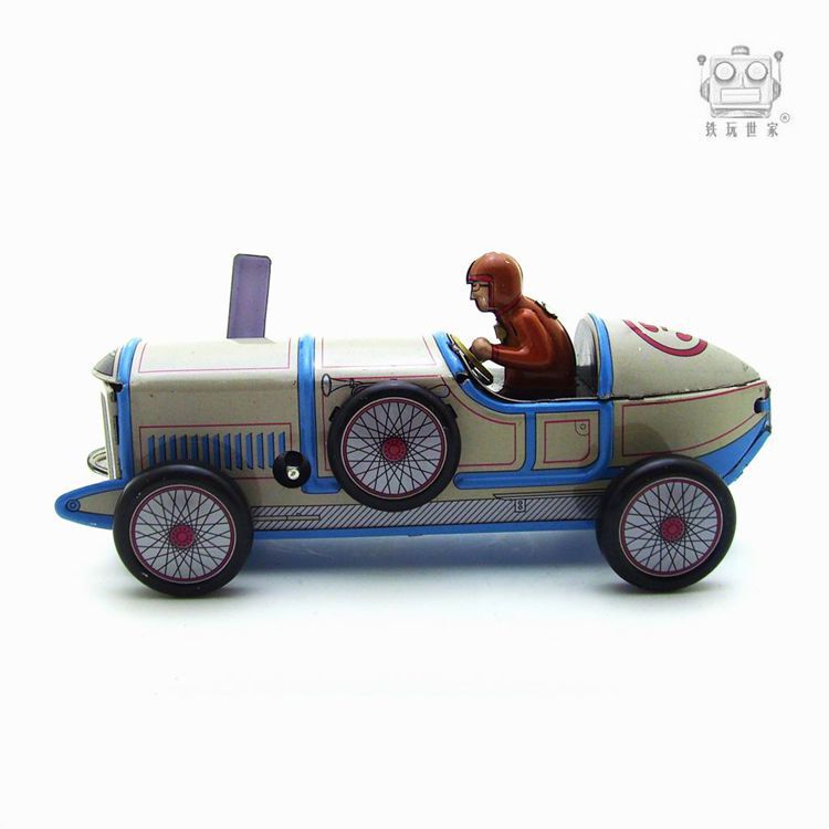 Metal Wind-Up Toy, Retro White Compact Racing Car Toy