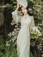 Весеннее ретро элегантное ципао, лонгслив, французский стиль, светлый стиль