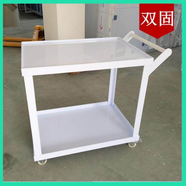 PP trolley porcelain white double layer corrosion resistant laboratory small cart chemicals acid-resistant alkali push-pull tool car