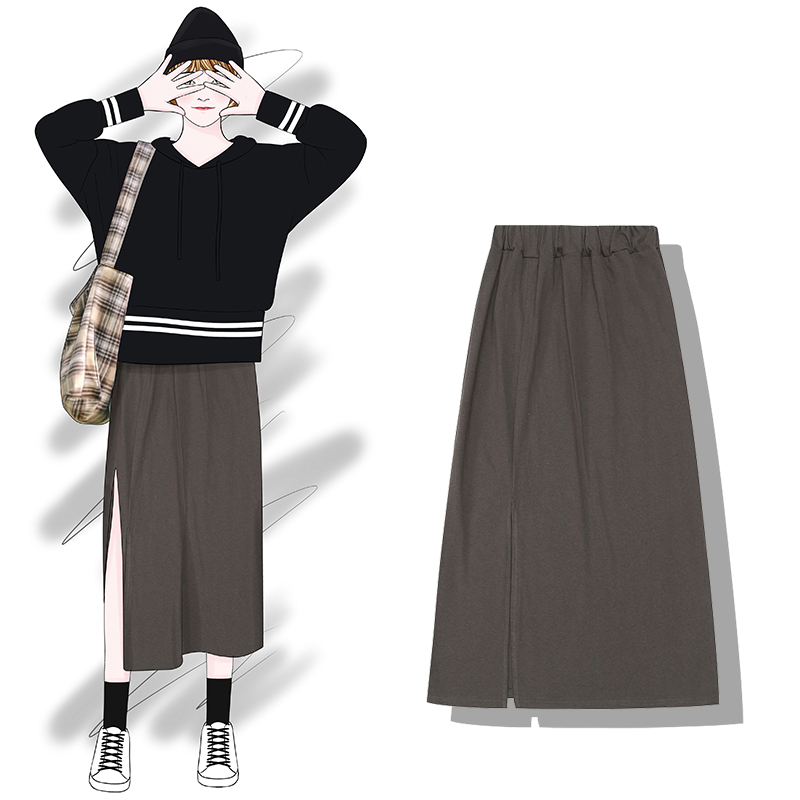 Banana Banana 2018 mới thu đông và váy chic chic co giãn eo cao retro dài Một váy chữ nữ chân váy đen dài