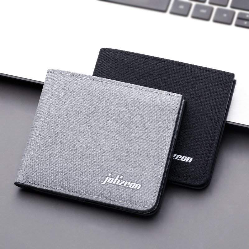 Canvas wallet men's short student thin tide ultra-thin personality wallet simple can put driver's license multi-card tide card