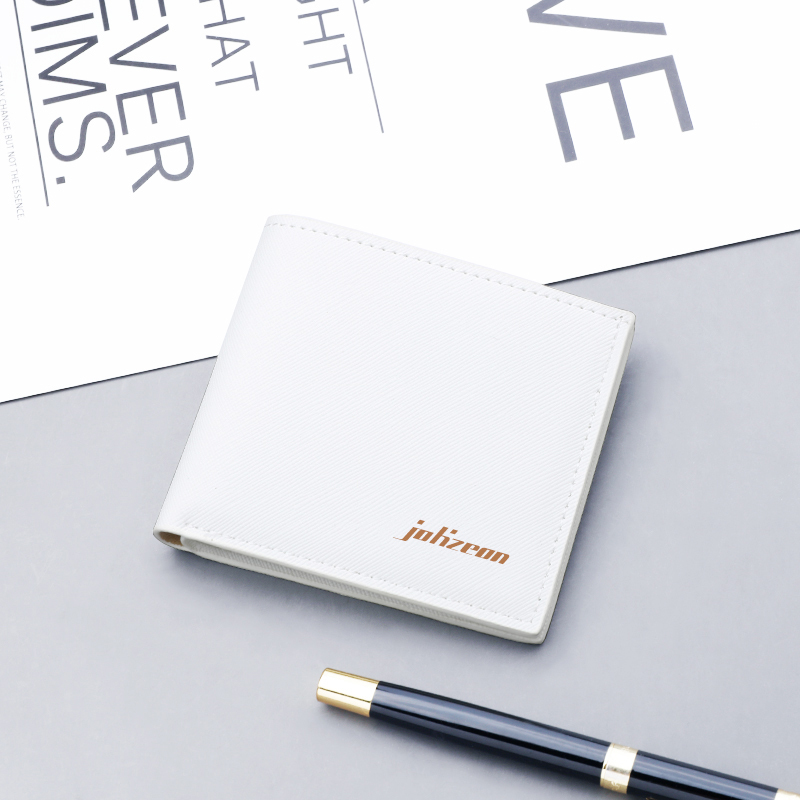 White Wallet for Men, Short Style, Small Leather Wallet, Thin for College Students, Multiple Card Slots, Mini Wallet, Simple Design for Students and Women