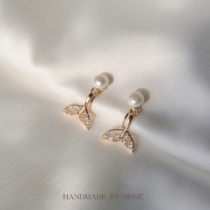 Pearl earrings advanced sense mosquito coil ear clip female earless clip fishtail ear ornaments summer light luxury French earrings