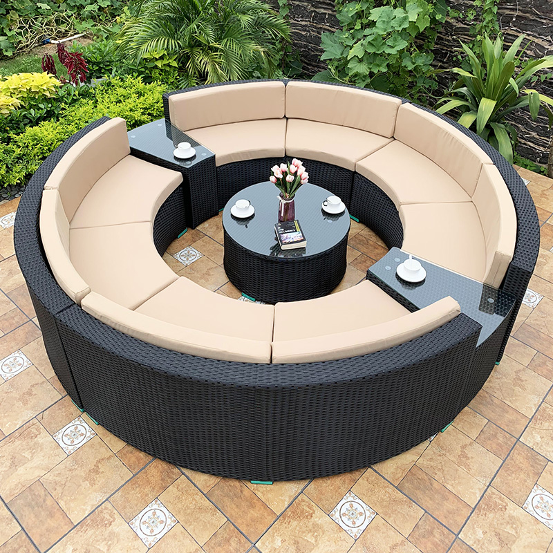 Outdoor sofa indoor and outdoor balcony courtyard leisure terrace Nordic style imitation rattan round rattan sofa