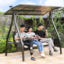 Outdoor swing Solar lamp Three-person rocking chair Wrought iron balcony Outdoor leisure terrace Hanging chair Courtyard double swing