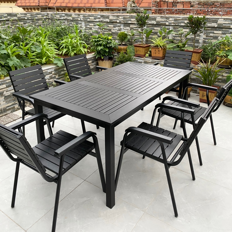 Outdoor Table And Chairs Patio Garden Anticorrosive Wood Table And Chairs Outdoor Open-air Balcony Tea Table And Chairs Terrace Casual Plastic Wood Table And Chairs