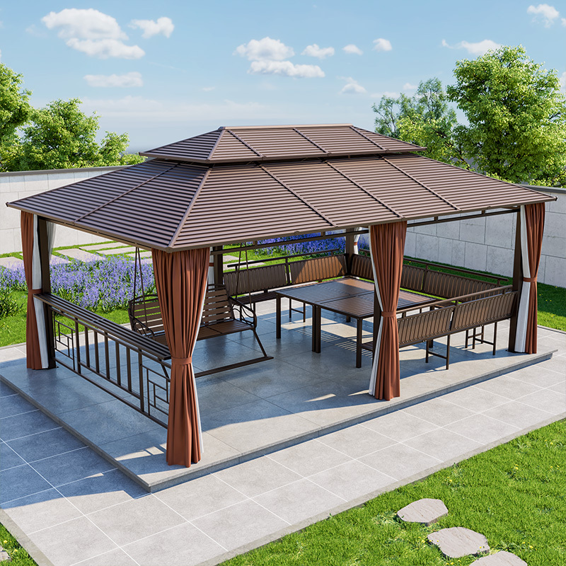 Outdoor Gazebo with Extra-Large Galvanized Roof, Sunshade, Multifunctional Outdoor Gazebo, Swing, Courtyard, Garden, Villa Pavilion