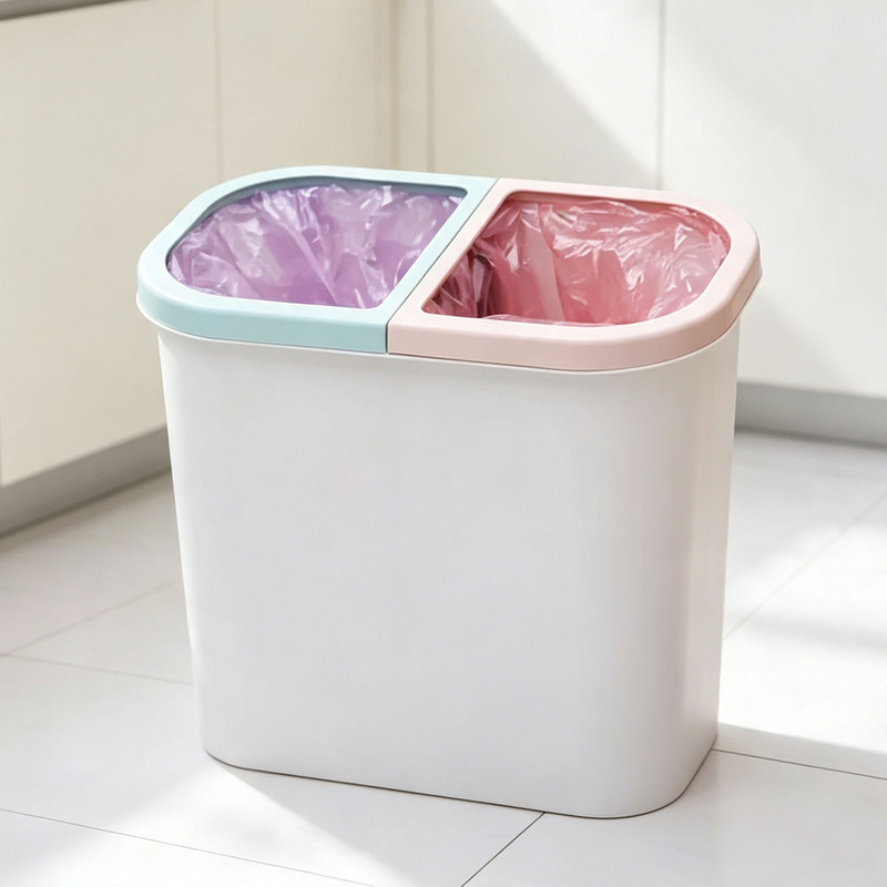 Garbage Sorting Trash Can for Home Use, Dry and Wet Separation, Bathroom, Toilet, Kitchen, Plastic, Lidless, Small, Mini, Narrow Gap Garbage Sorting Trash Can for Home Use, Dry and Wet Separation, Bathroom, Toilet, Kitchen, Plastic, Lidless, Small, Mini, Narrow Gap