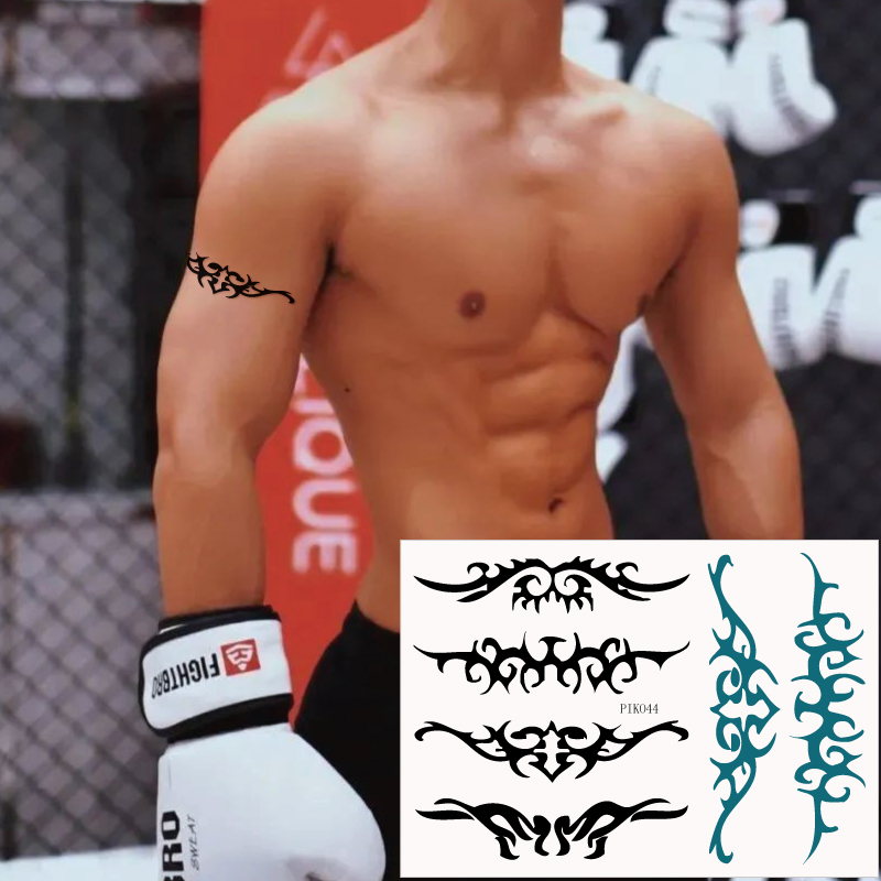 Fresh and Sexy Arm Tattoo Stickers, Waterproof and Long-Lasting, P044 Wing Totem, Blue and Black Two-Tone Thorn Tattoo