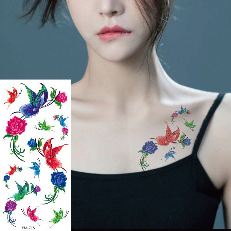 Small frescoed painted Japanese floral arm neck arm wrist grass butterfly flower tattooed sticker waterproof persistent X715