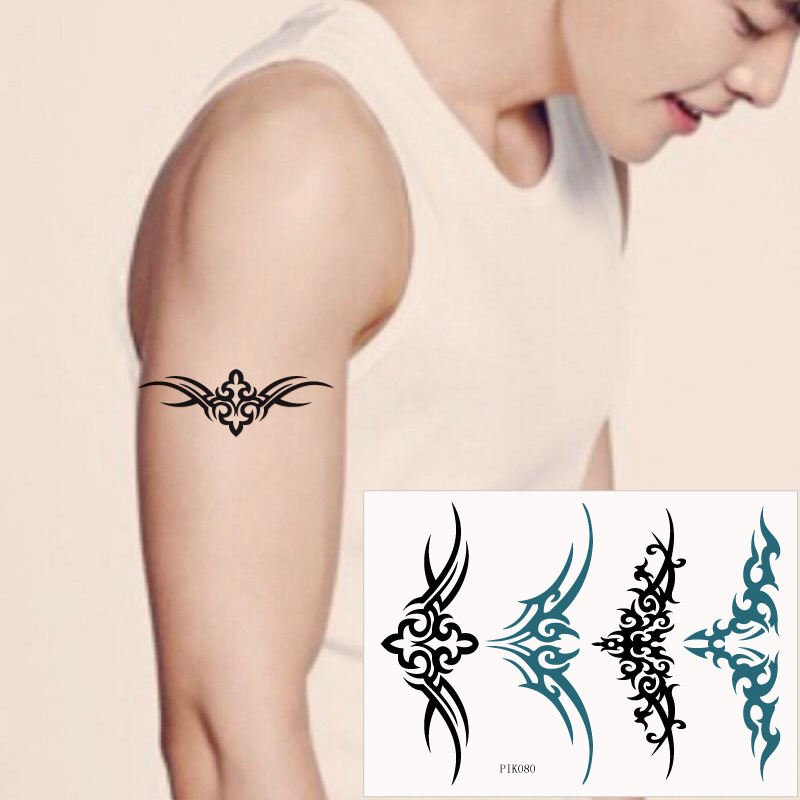 Simple and Stylish Washable Flower Arm Tattoo for Upper Chest and Upper Arm, Thick Black and Blue Line Totem Tattoo Sticker, Waterproof and Long-Lasting P080 Simple and Stylish Washable Flower Arm Tattoo for Upper Chest and Upper Arm, Thick Black and Blue Line Totem Tattoo Sticker, Waterproof and Long-Lasting P080