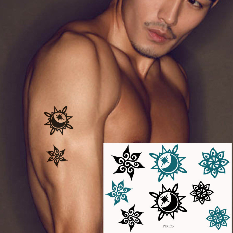 Small frescoed sexy black bicolor front chest arm wrist foot ankle sunflower sun totem tattoo patch waterproof P023