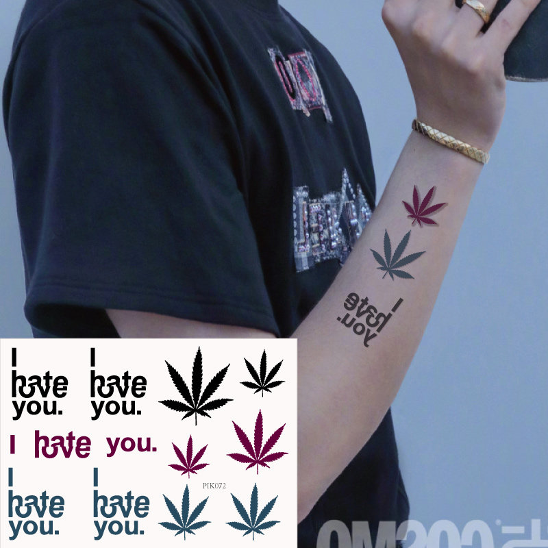 Little Fresher Sexy Lovers English Love Hate Intersex Lovers Hot love Leaf Tattoo stickers Waterproof Persistent P072