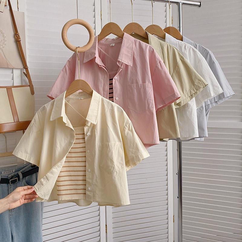 2023 New Summer Korean Style Small Slim and Versatile Short Style with Polo Collar Shirt for Women
