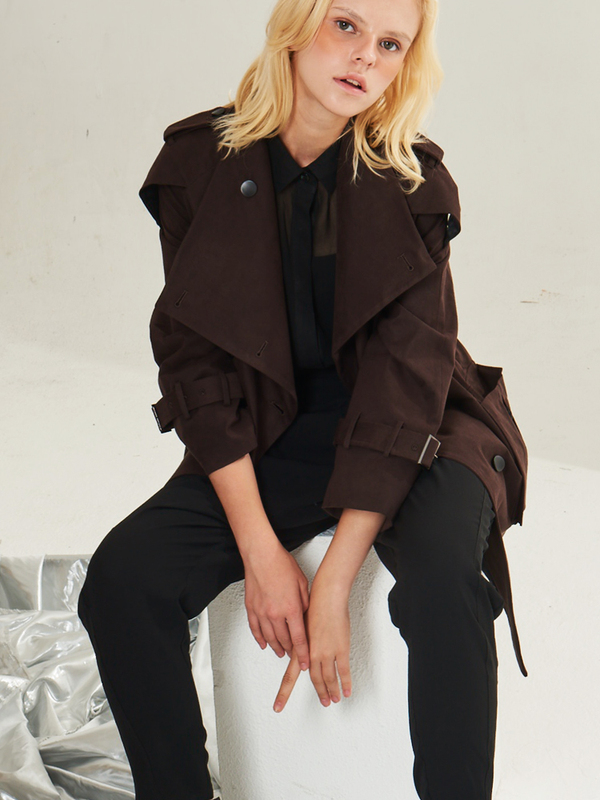 British Style Original Niche Casual Women's Coat, Imported Genuine Suede, High-End Feel, Large Lapel, Loose Mid-Length Trench Coat