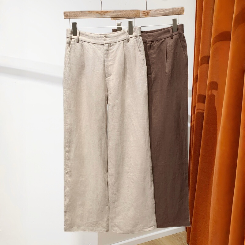 No Linen, No Summer~B/C Old Money Style~100% Plain Linen Warp and Weft Rain Dew Linen Double Pleated Ultra-Light Straight-Leg Dress Pants