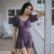 Swimsuit 2021 new one-piece hot spring female belly student skirt style gathering conservative thin one-piece ins swimsuit