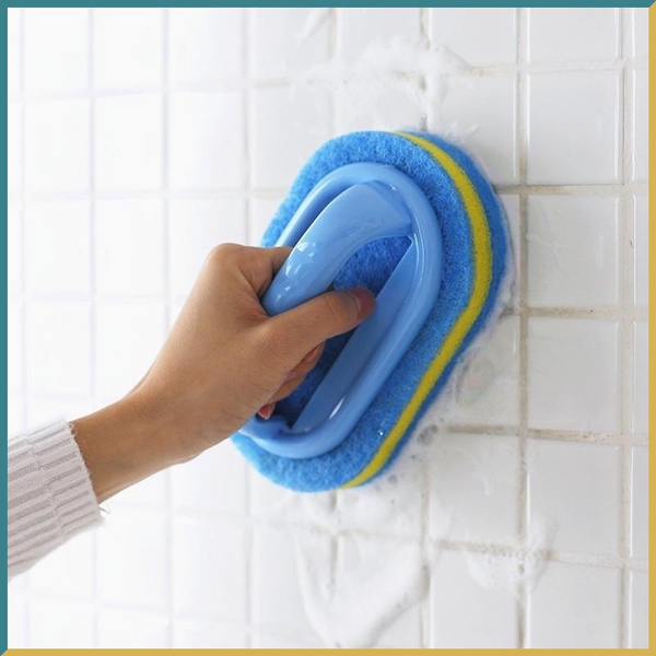HANDLE CLEANING BRUSH SPONGE SCRUB PAN TILE KITCHEN CLEANING SPONGE BATHROOM THREE LAYERS THICKENED WIPE DECONTAMINATION 100 CLEAN BRUSH
