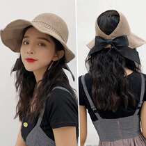 Trendy internet celebrity vacation anti-snort sun hat duck tongue hat mid-air top shade versatile foldable bow beach hat