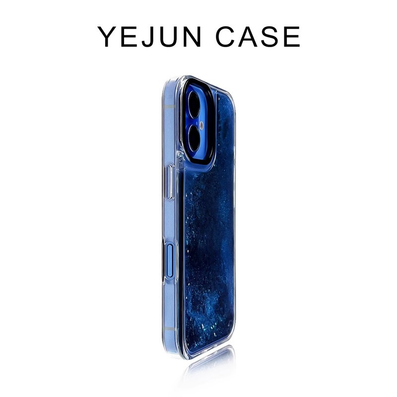 Yejun Is Suitable for iPhone 16 /16Pro Phone Cases, 17 Fish Scale Blue Liquid Sand, Apple 16Promax Niche New Transparent 15Pro Anti-Drop 14 Couple 13 High-End Men and Women Light Luxury 16Plus