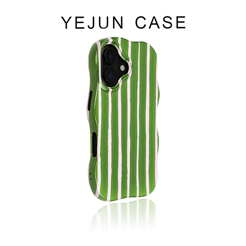 Yejun Is Suitable for iPhone 17, 16 Phone Cases, Green and Pink Striped iPhone 16 Pro Max Film Two-In-One Wave Pattern, 15 Pro Couple Style, 14 High-End Feel, 13 Niche, 12 Super Popular for Men and Women, 16 Pro