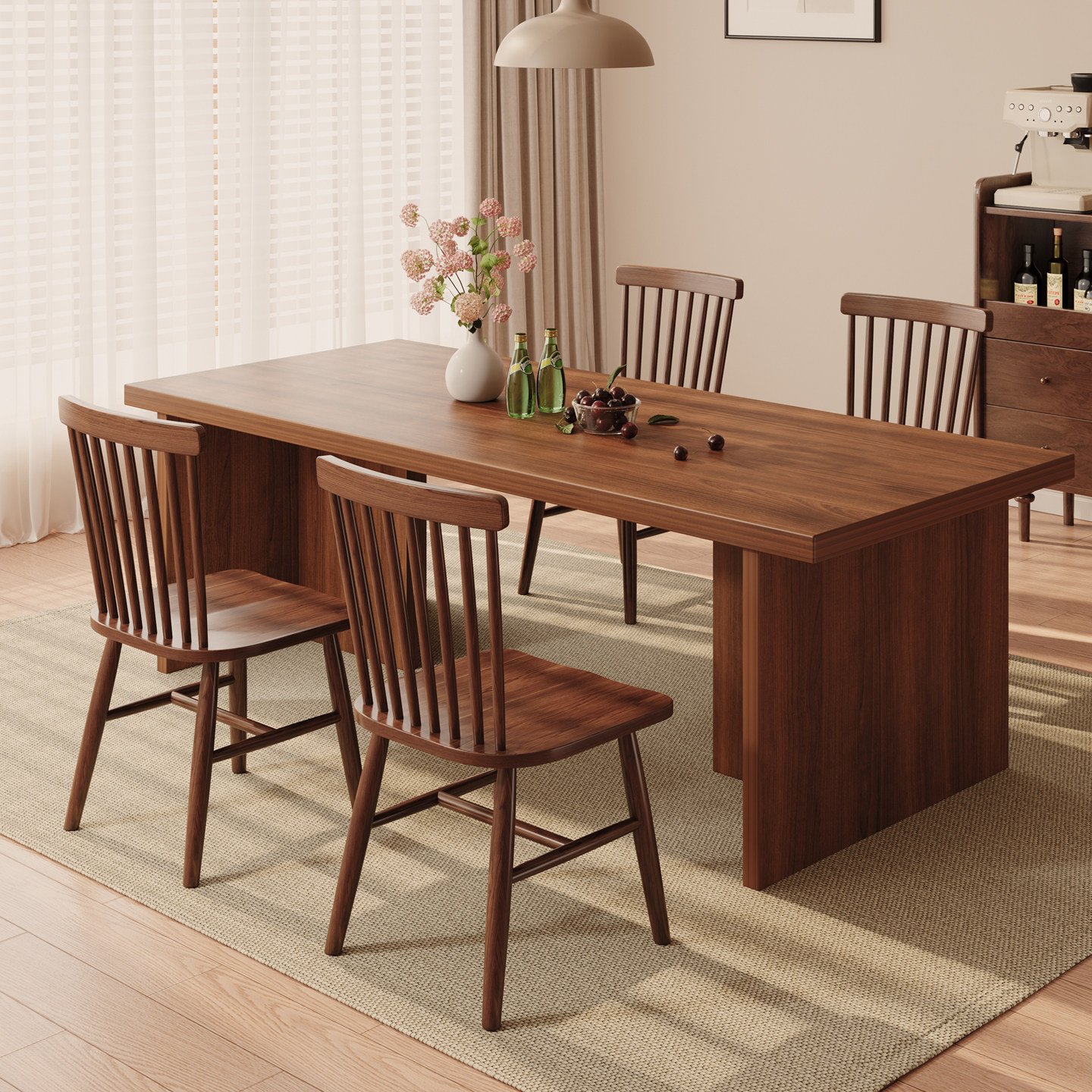 中古风餐桌椅中式餐桌家用胡桃色餐厅长方形饭桌咖啡桌生态板桌子