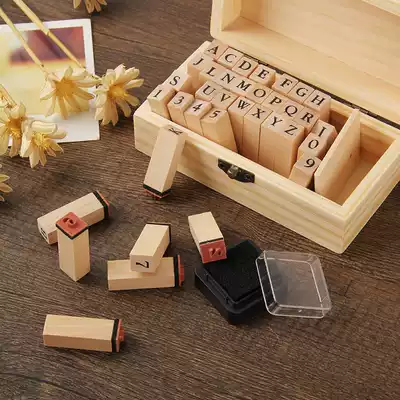 Of course, the basic hand account English wooden seal set box 36 English letter number hand account seal with ink pad