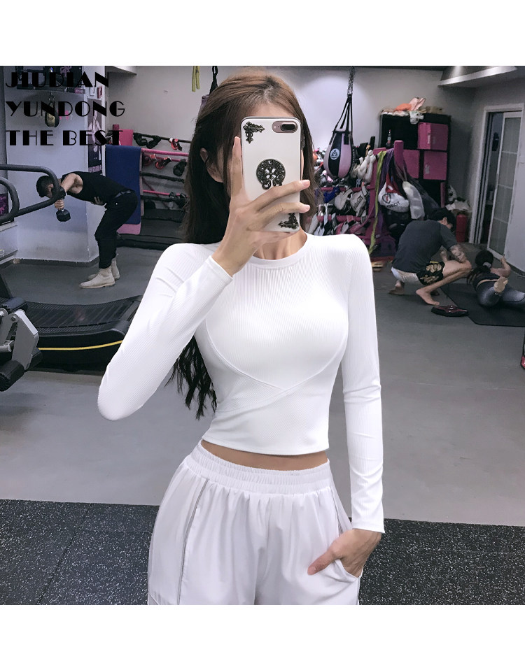 Сексуальный спортивный быстросохнущий лонгслив для спортзала, эластичная одежда для йоги, в обтяжку, популярно в интернете, для бега 