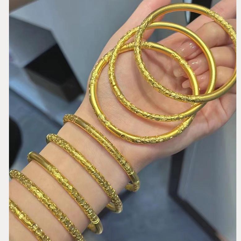 Shenzhen Shuibei Traditional Gold Bracelet with Curly Grass Pattern, Pure Gold 999, Solid Gold Bracelet, Classic Heritage, Wedding Gift