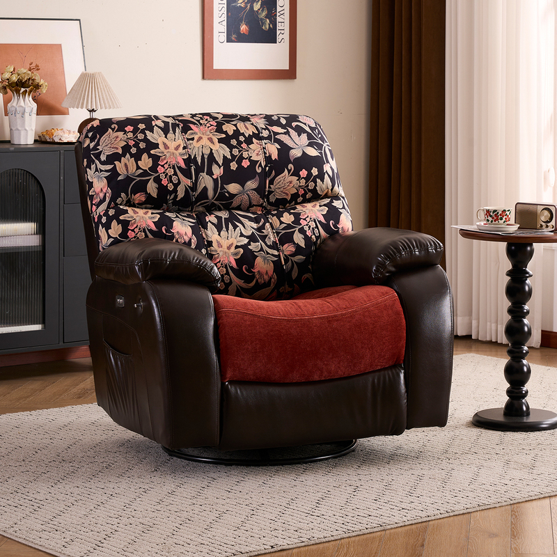 French-Style Retro Electric Recliner Single Sofa for Living Room and Study, Multifunctional Leisure Lazy Sofa, Massage Rocking Chair