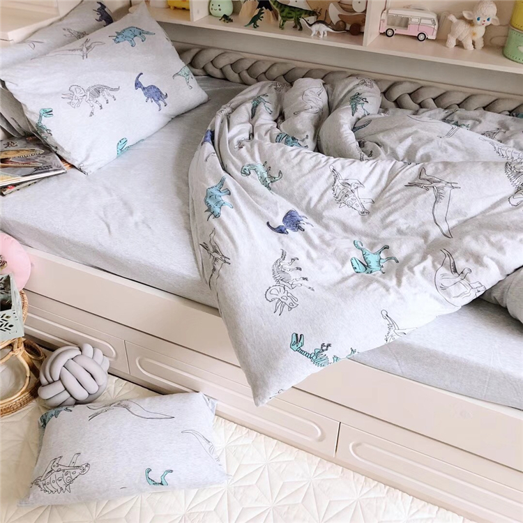 Trẻ em bé khủng long mô hình bông đan bông giường Tianzhu giường bông gia đình lanh bốn đôi Mikasa - Bộ đồ giường bốn mảnh bộ chăn ga gối lụa satin