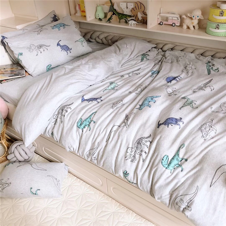 Trẻ em bé khủng long mô hình bông đan bông giường Tianzhu giường bông gia đình lanh bốn đôi Mikasa - Bộ đồ giường bốn mảnh bộ chăn ga gối lụa satin