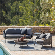 Outdoor sofa courtyard garden open-air rattan sofa coffee table combination balcony leisure single rattan sofa chair lazy