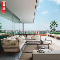 Outdoor Sofa Creative Patio Vines SOFA TEA TABLE COMBINED LIVING-ROOM BALCONY DOUBLE SOFA OPEN-AIR RATTAN ART FURNITURE