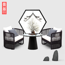 New Chinese style OUTDOOR SOFA PATIO GARDEN GARDEN SWING SAMPLE RATTAN SOFA TEA TABLE COMBINED BALCONY CASUAL DOUBLE SOFA