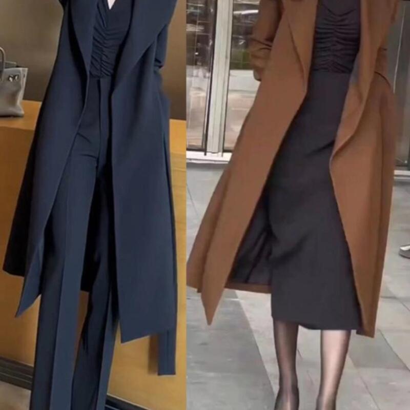 Over-The-Knee Coat, Long Trench Coat for Women, Ruched Top, Slim-Fit Base Shirt, Slightly Flared Long Trousers, Professional Suit for Plus-Size Women Over-The-Knee Coat, Long Trench Coat for Women, Ruched Top, Slim-Fit Base Shirt, Slightly Flared Long Trousers, Professional Suit for Plus-Size Women