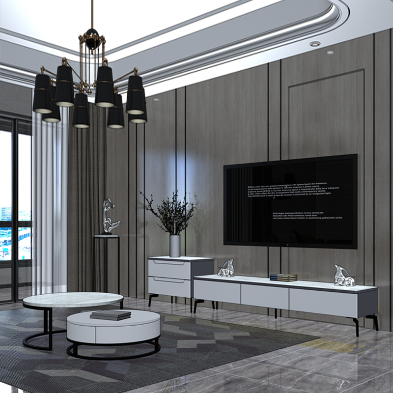 Light luxury minimalist coffee table TV cabinet drawer cabinet rock plate round table combination cabinet modern small apartment fashion round several household