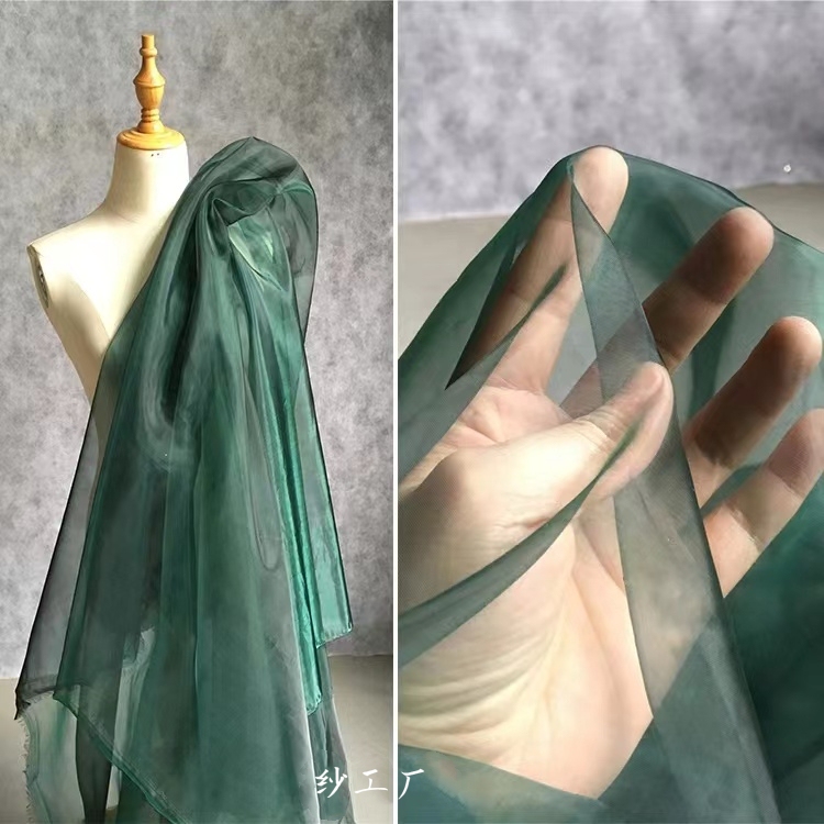 Dark Green Crystal Yarn, Stiff and High-Gloss Water-Shine Organza Fabric for Kindergarten Environment Creation Designers