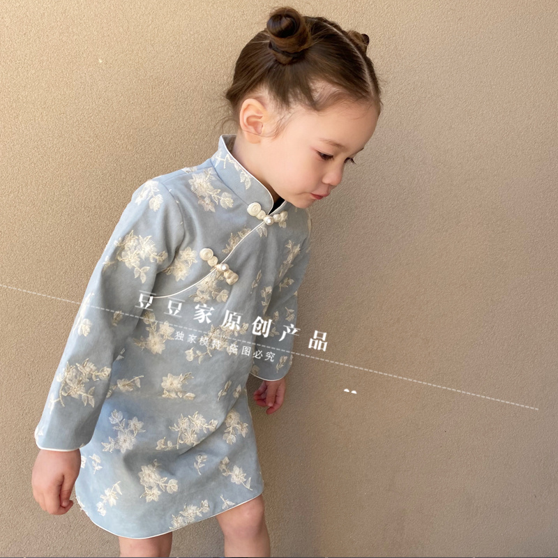 Doudoujia children's clothing girls' cheongsam 2021 new autumn and winter Chinese style baby children's ancient costume Hanfu embroidered cheongsam