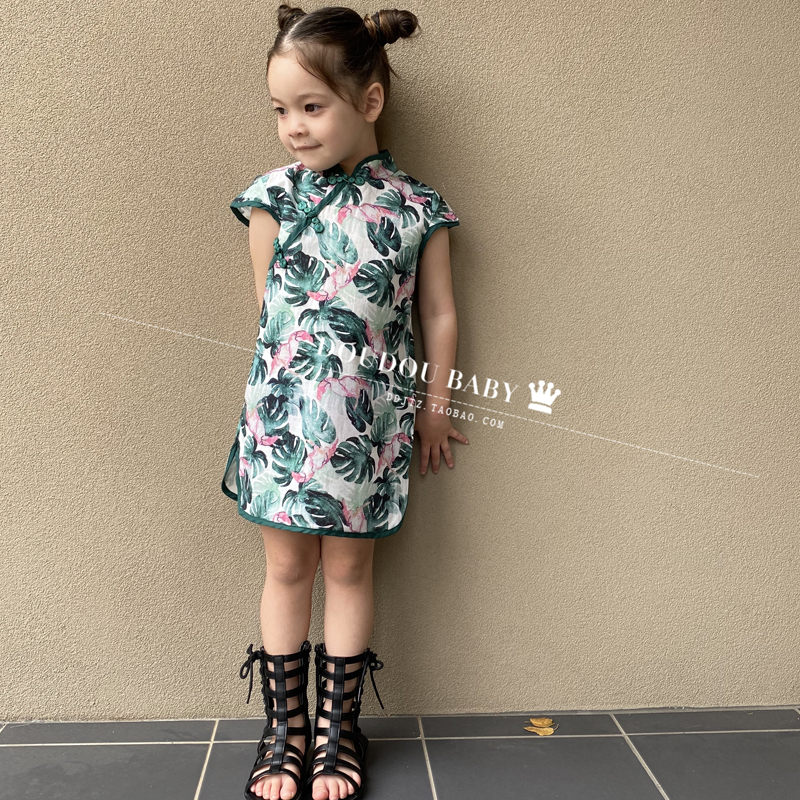 Children's qipao dress for summer clothes with new female baby China Wind comeback ancient disc buckle Down with dress girl Girl Qipao Dress