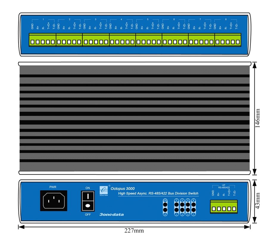 Three-wan OCTOPUS3000 8-mouth RS485 422HUB 422HUB bus split concentrator machine 3onedata