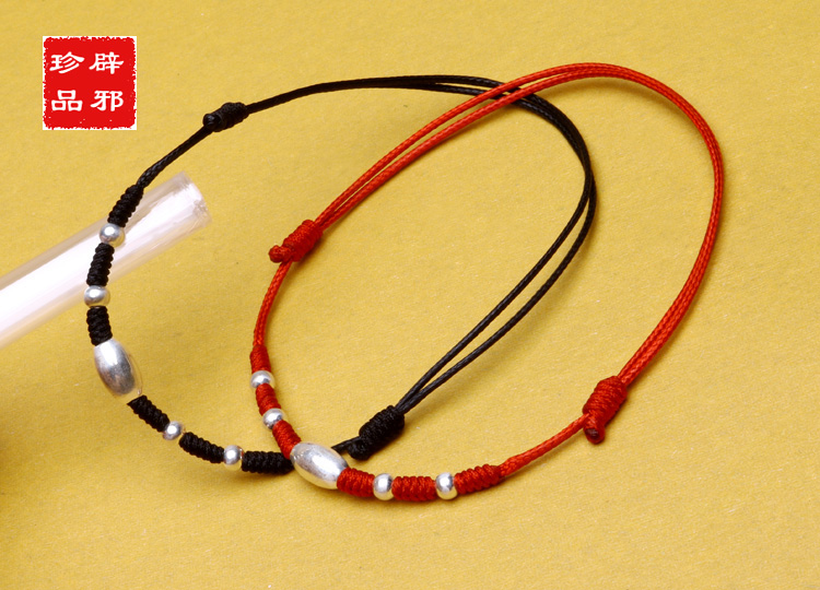 Sterling bạc vòng chân nữ nam lợn năm sinh năm chuyển hạt màu đỏ sáp dây đỏ vòng chân đôi một cặp quà tặng sinh nhật chữ các mẫu lắc chân bạc nữ đẹp