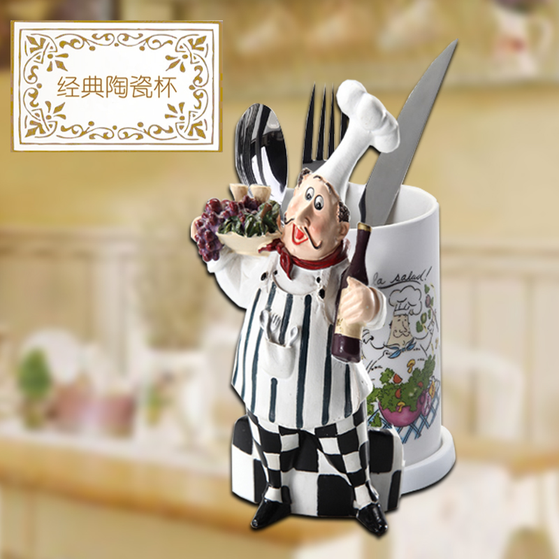 European pen holder Kitchen dining room storage water filter knife fork Chopstick tube Creative home cartoon chef ceramic cup
