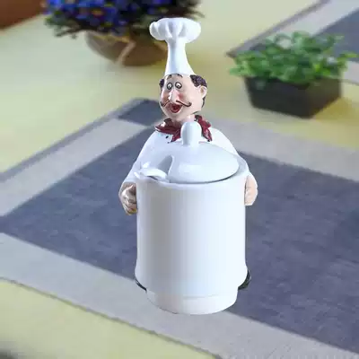 European minimalist cute chef ceramic seasoning Jar Kitchen household seasoning box salt jar set with lid with spoon